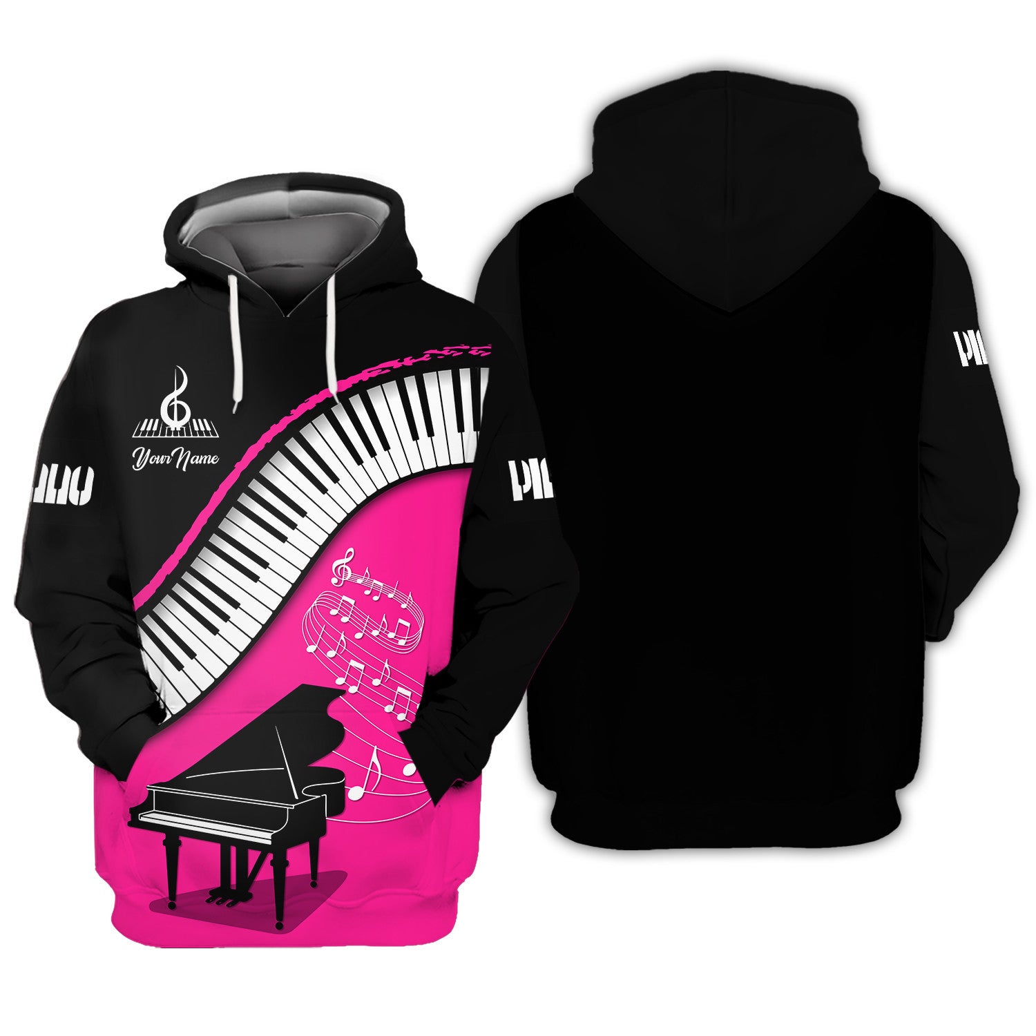 Piano Custom Zipper Hoodie Pianist 3D Shirts Black & Pink Ver