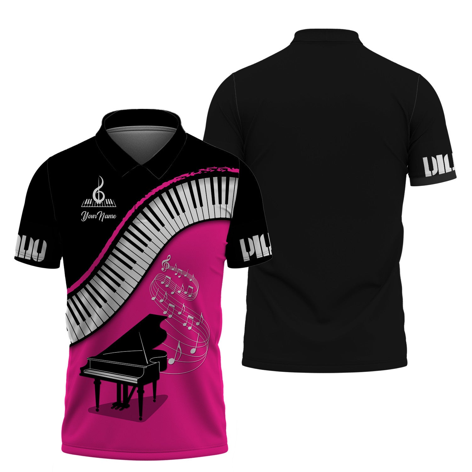 Piano Custom Zipper Hoodie Pianist 3D Shirts Black & Pink Ver