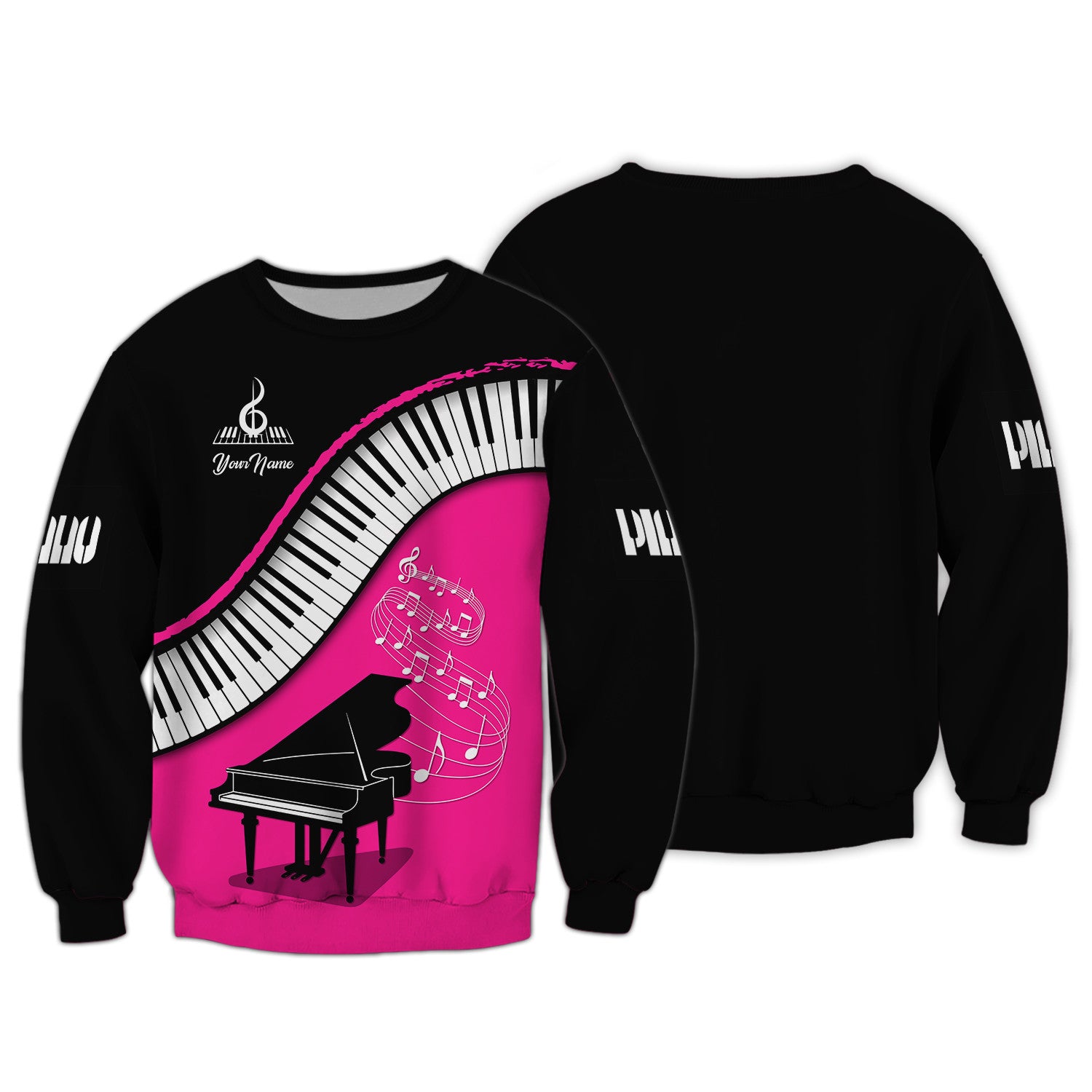 Piano Custom Zipper Hoodie Pianist 3D Shirts Black & Pink Ver