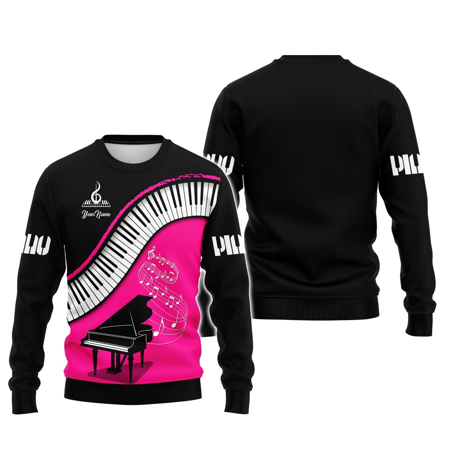 Piano Custom Zipper Hoodie Pianist 3D Shirts Black & Pink Ver