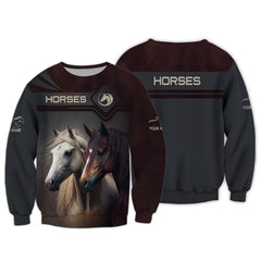 Beautiful Horses Personalized Name 3D T Shirt Gift For Men & Woman