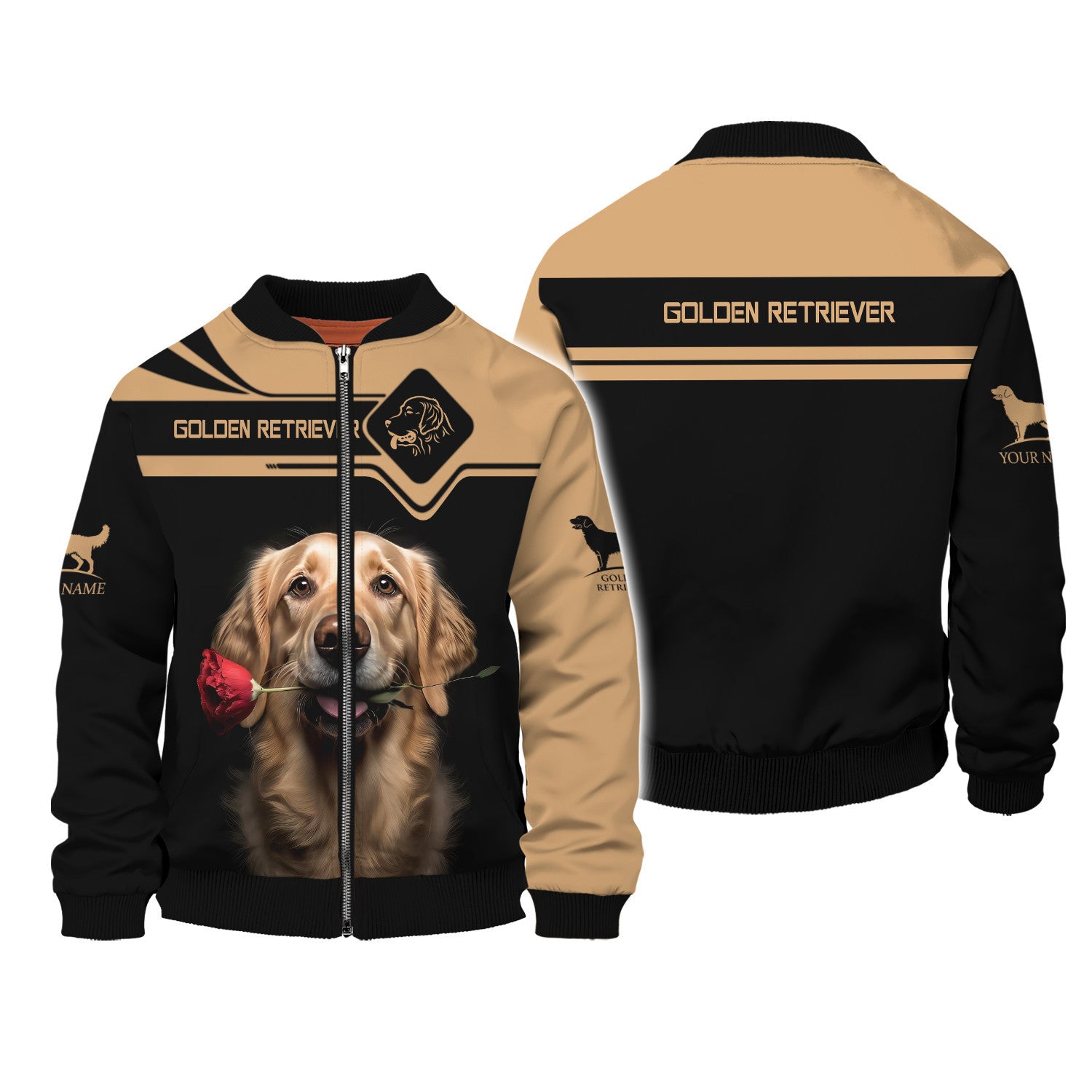 Beautiful Golden Retriever With Flower Personalized Name 3D T Shirt