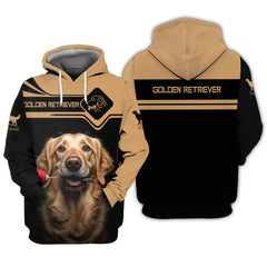 Beautiful Golden Retriever With Flower Personalized Name 3D T Shirt