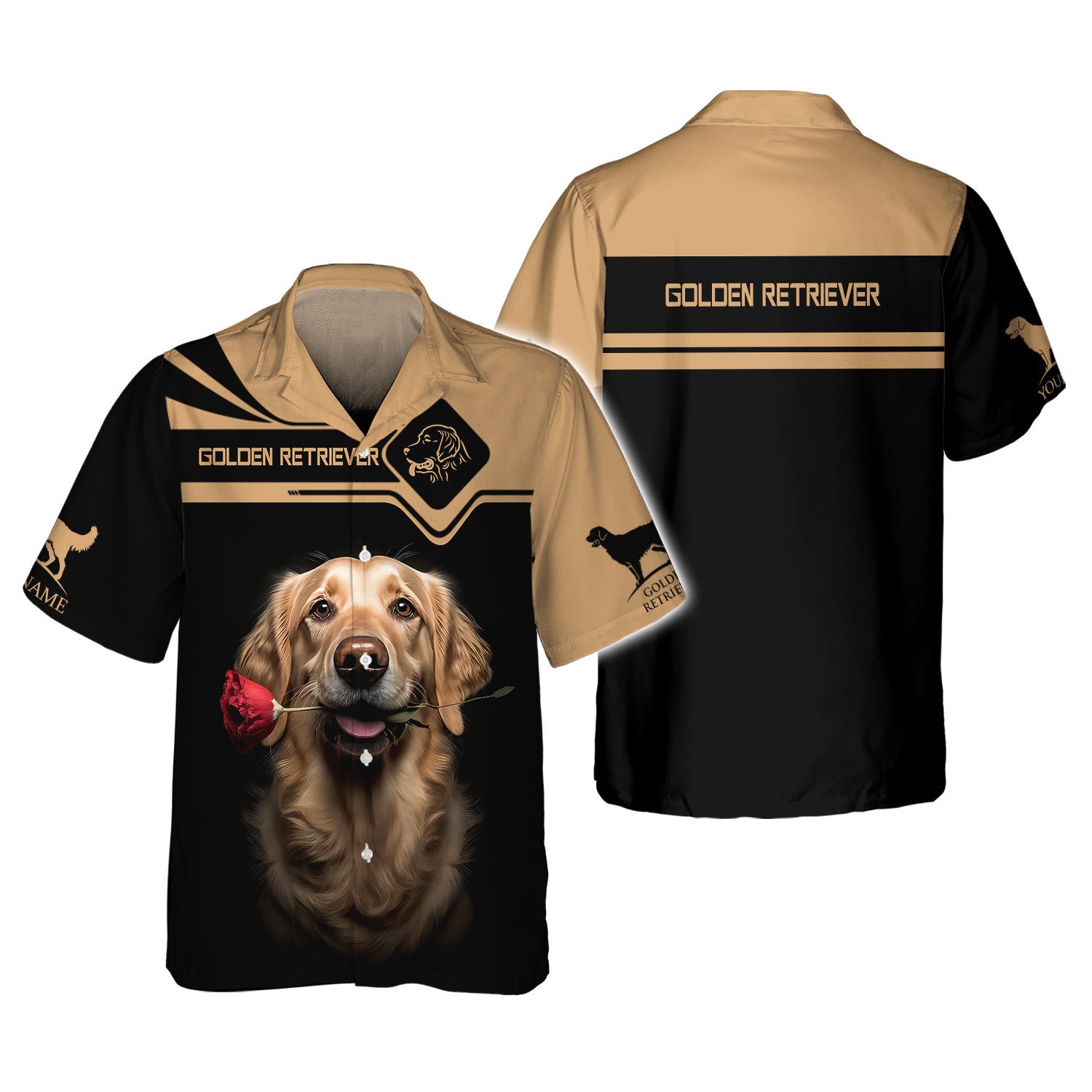 Beautiful Golden Retriever With Flower Personalized Name 3D T Shirt