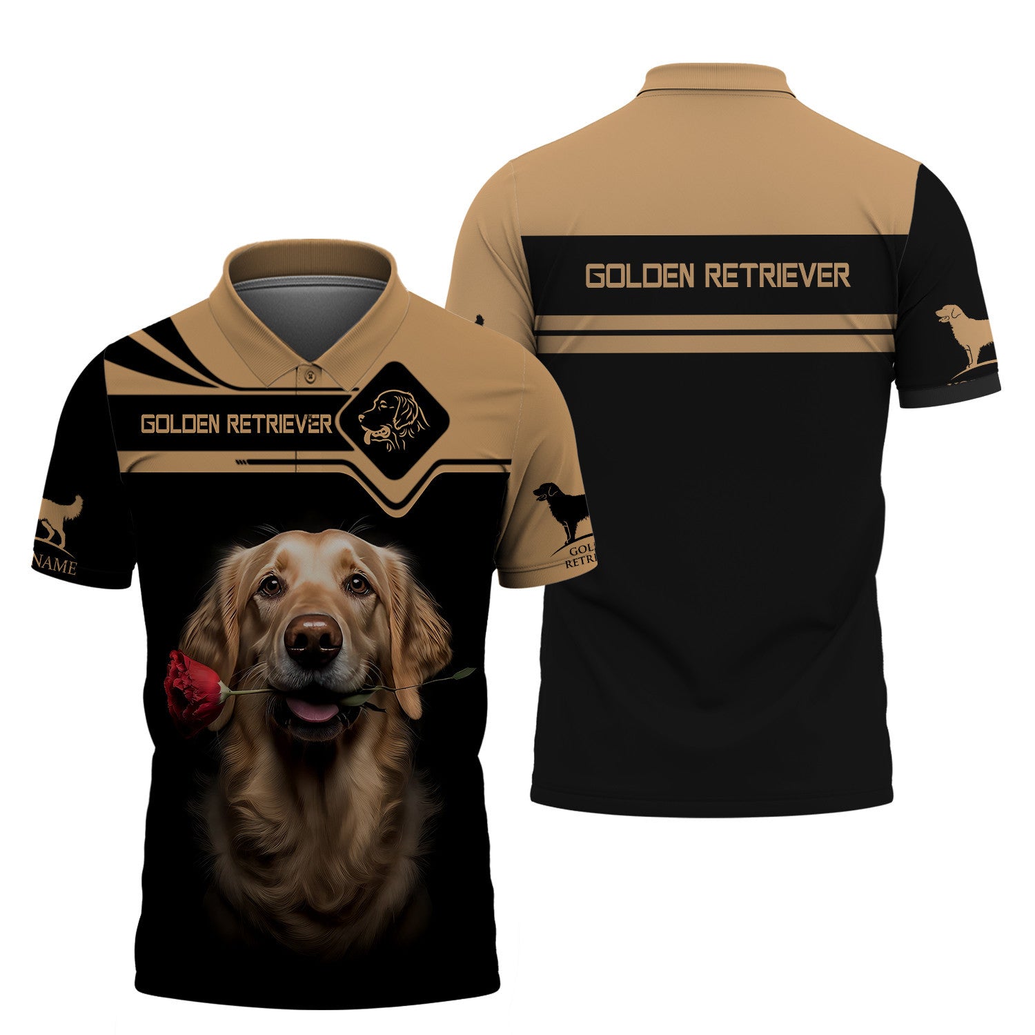 Beautiful Golden Retriever With Flower Personalized Name 3D T Shirt