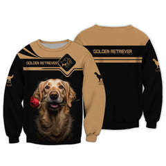 Beautiful Golden Retriever With Flower Personalized Name 3D Zipper Hoodie