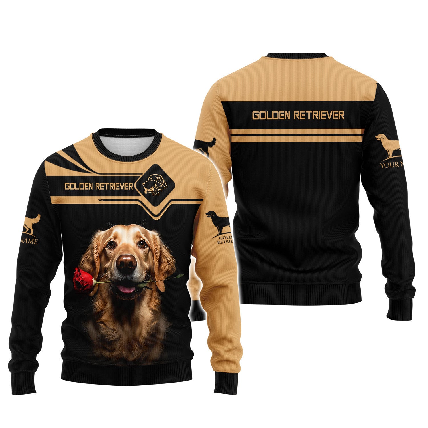 Beautiful Golden Retriever With Flower Personalized Name 3D T Shirt