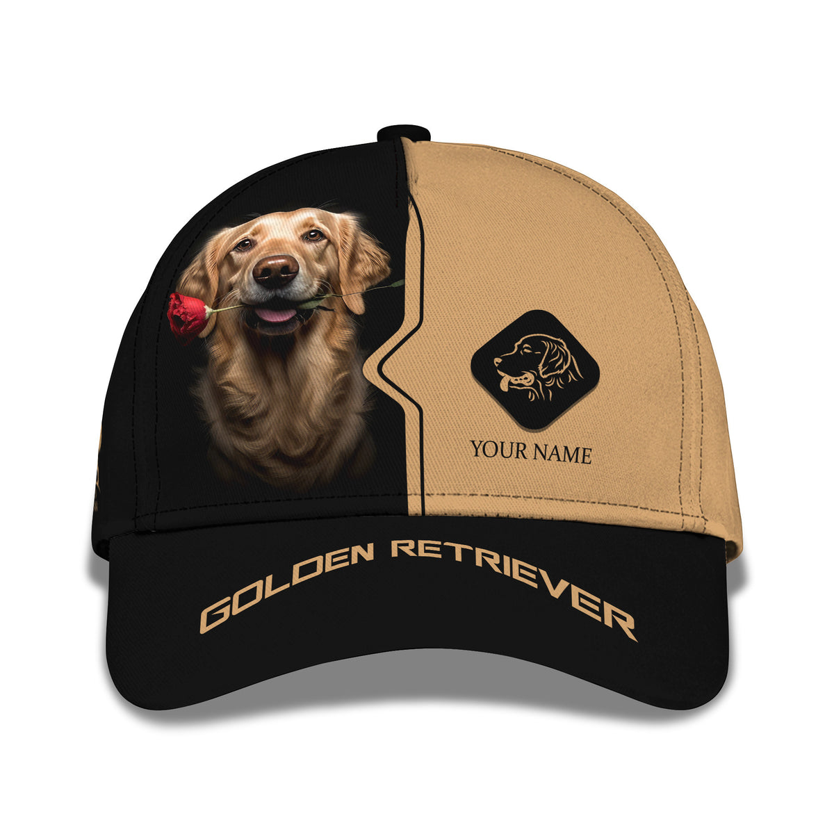 Beautiful Golden Retriever With Flower Personalized Name 3D Classic Cap