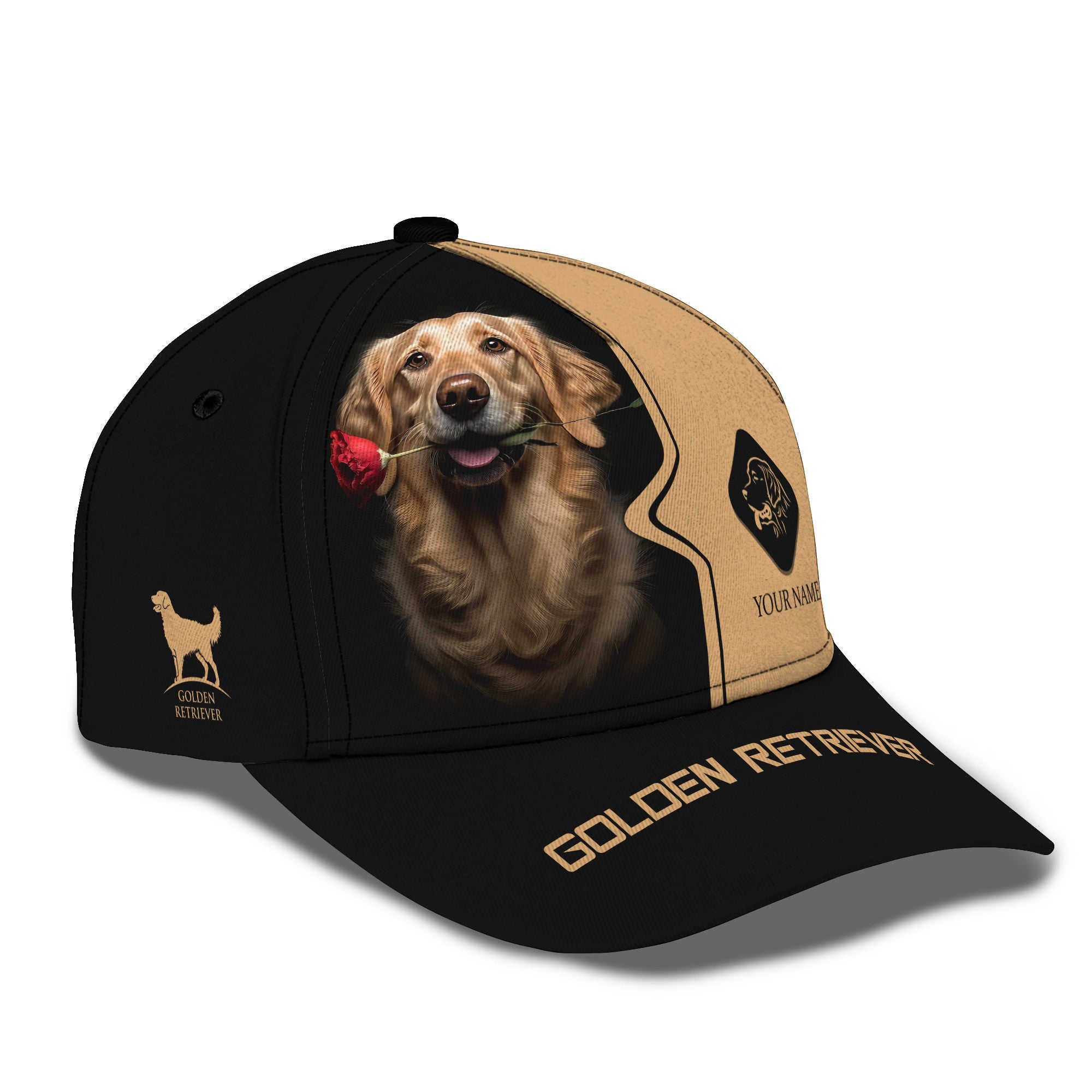 Beautiful Golden Retriever With Flower Personalized Name 3D Classic Cap