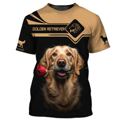 Beautiful Golden Retriever With Flower Personalized Name 3D T Shirt