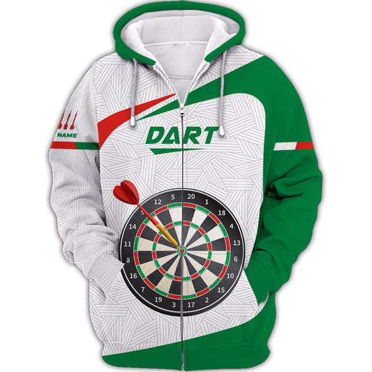 Love Darts Green Design Custom Name 3D Zipper Hoodie