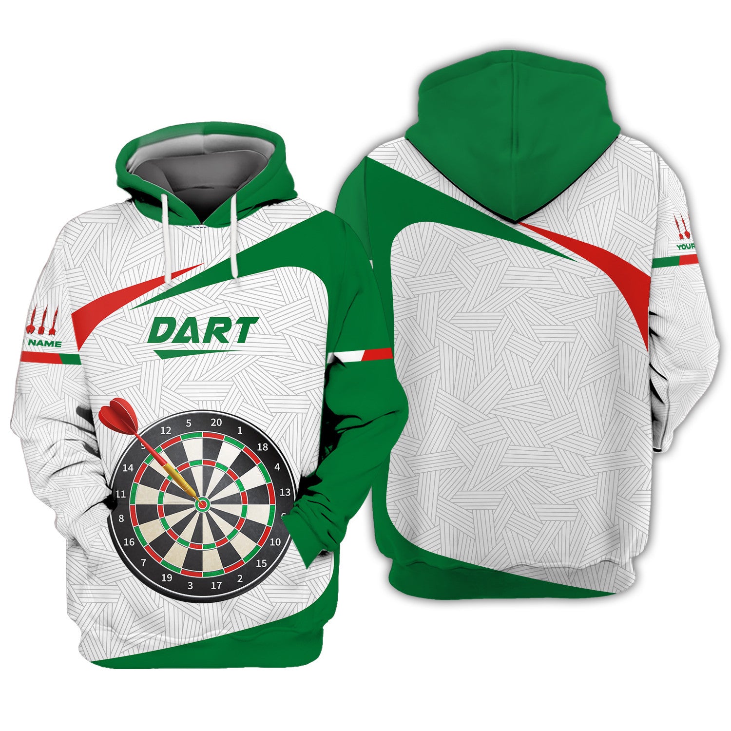 Love Darts Green Design Custom Name 3D Polo Shirt