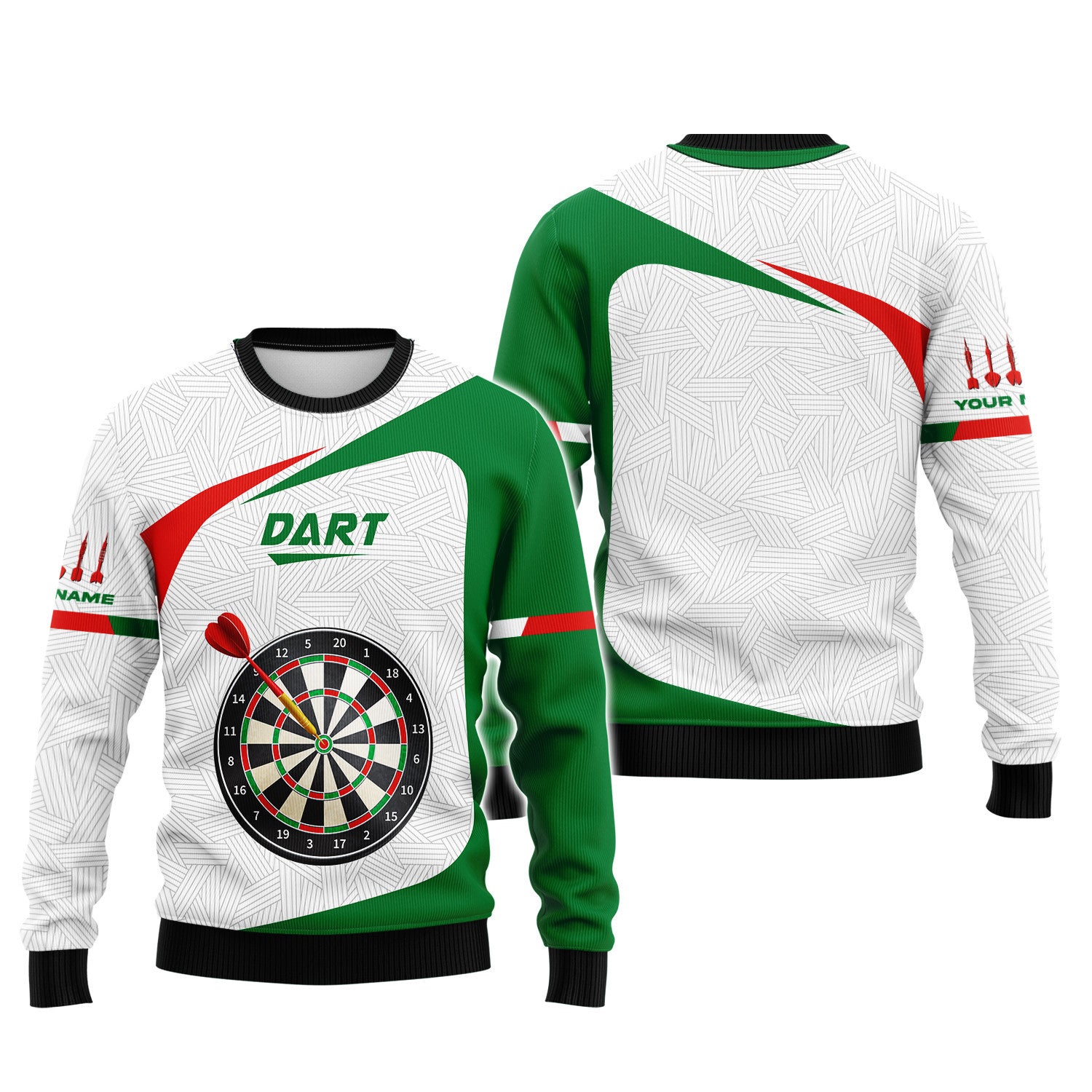 Love Darts Green Design Custom Name 3D Zipper Hoodie