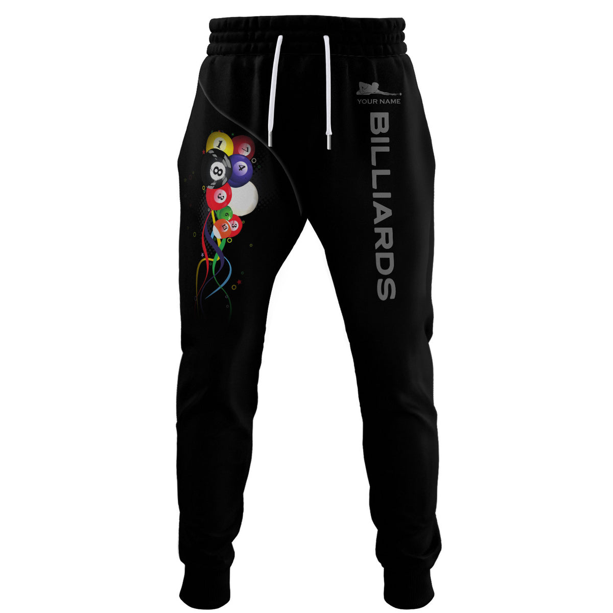 Billiard Custom Name Snooker Color Ribbon On A Black Background 3D Sweatpants