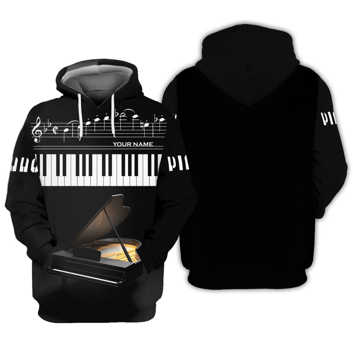 Piano Keys Design Personalized Name 3D Zipper Hoodie Gift For Men & Woman