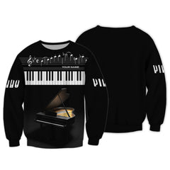 Piano Keys Design Personalized Name 3D Zipper Hoodie Gift For Men & Woman