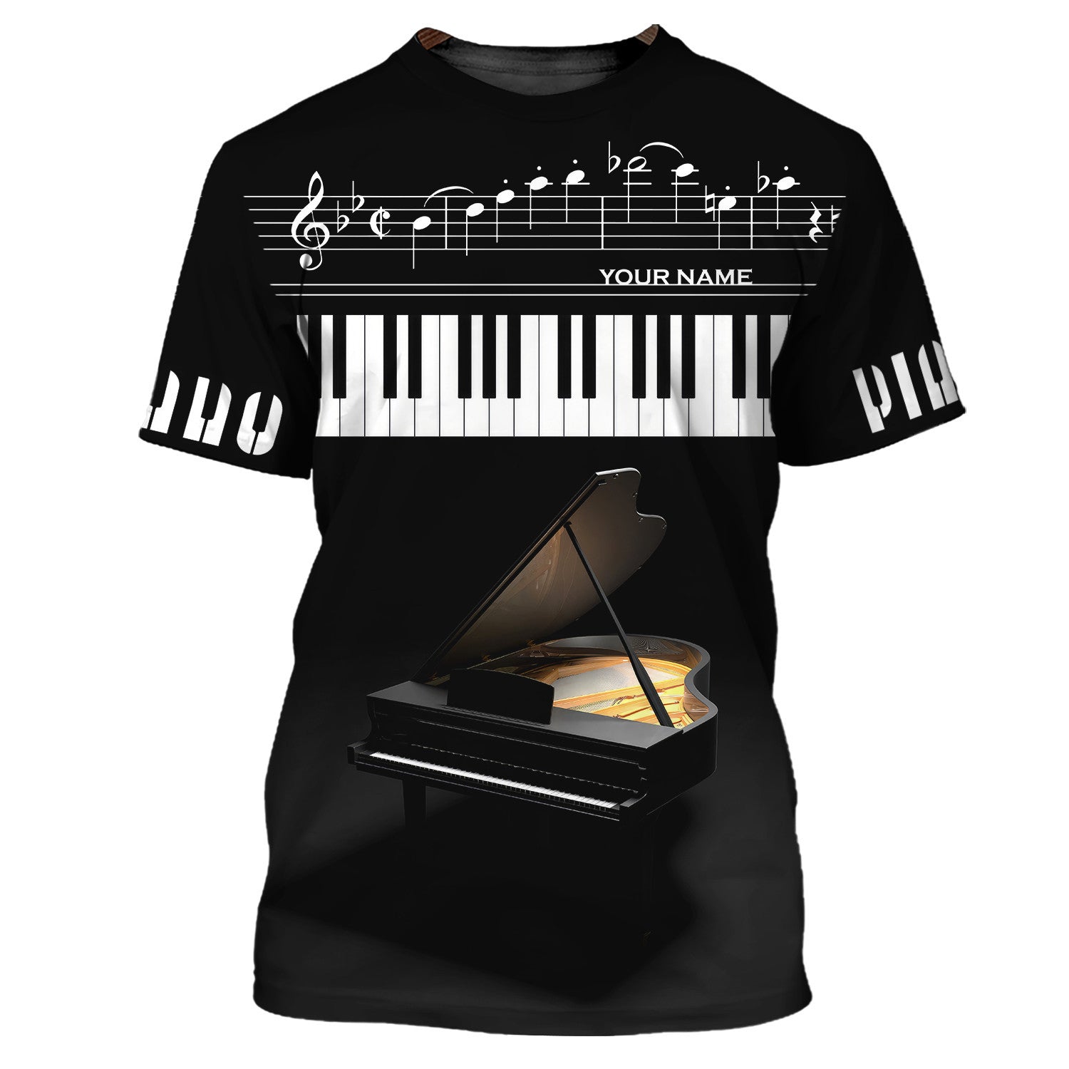 Piano Keys Design Personalized Name 3D Zipper Hoodie Gift For Men & Woman