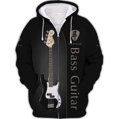 Bass Guitar Personalized Name 3D Zipper Hoodie Gift For Guitar Lovers