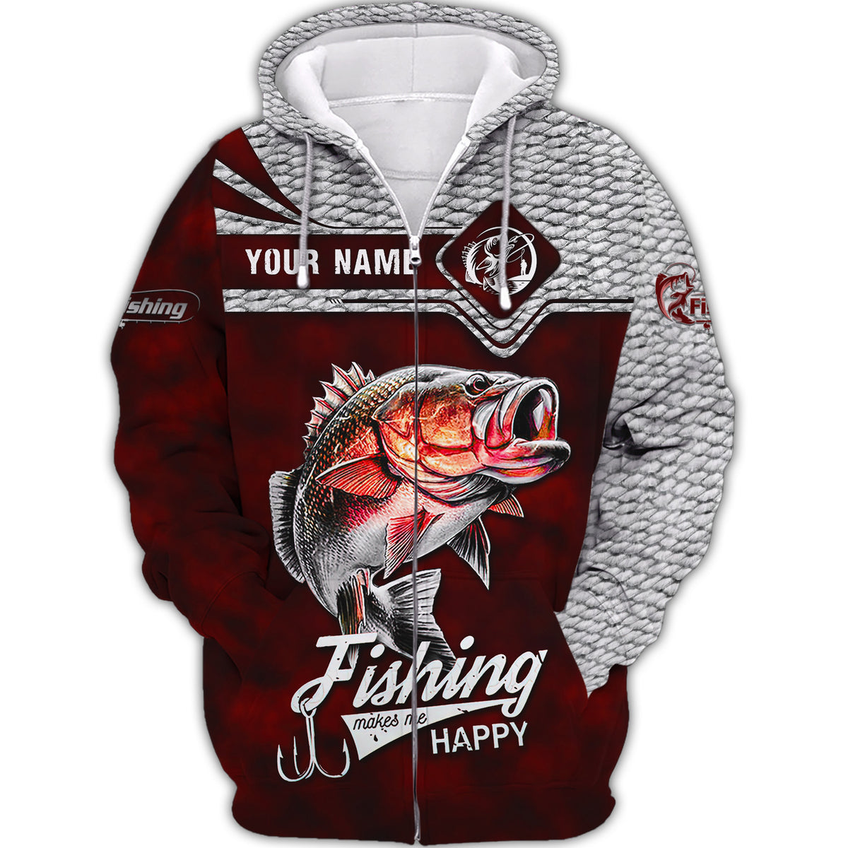 Fishing Make Me Happy Personalized Name 3D Zipper Hoodie For Men & Woman Love Fishing