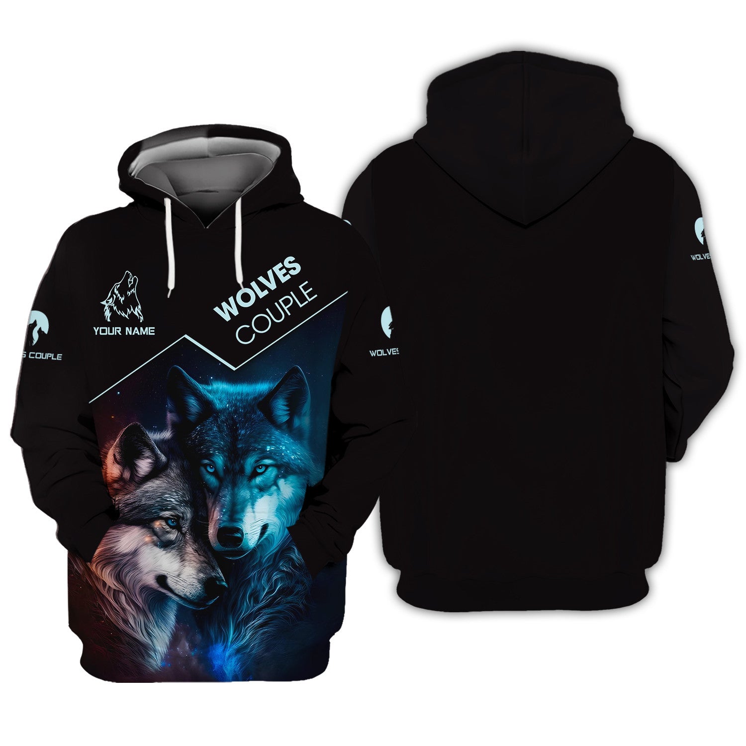 Wolf Couple Personalized Name 3D Zipper Hoodie for Men Women 3D Full Print Zipper Hoodie