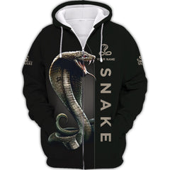 Custom Name Snake Zipper Hoodie Gift For Men & Woman Love Snake