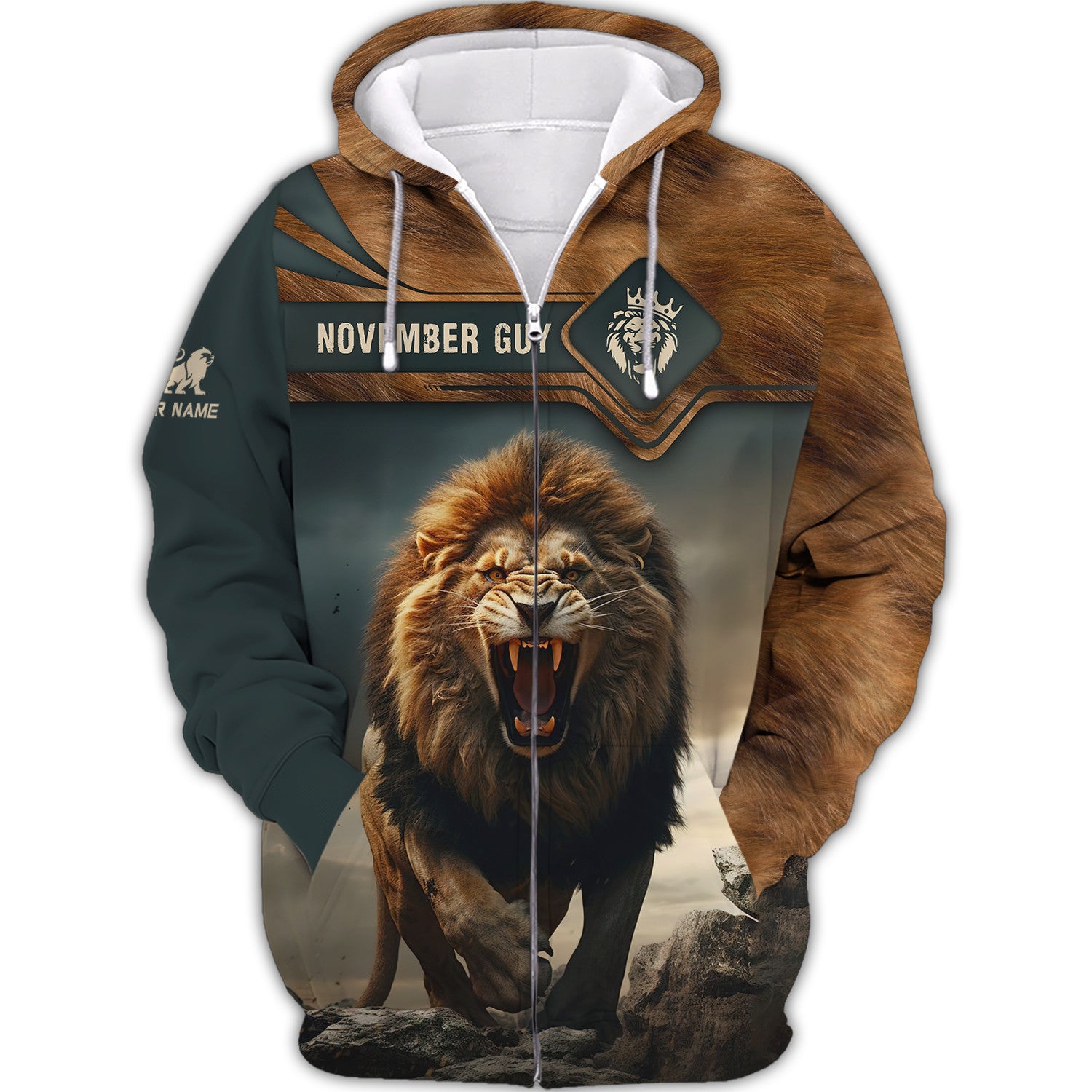 November Guy Personalized Name Roaring Lion in Mountains Shirts