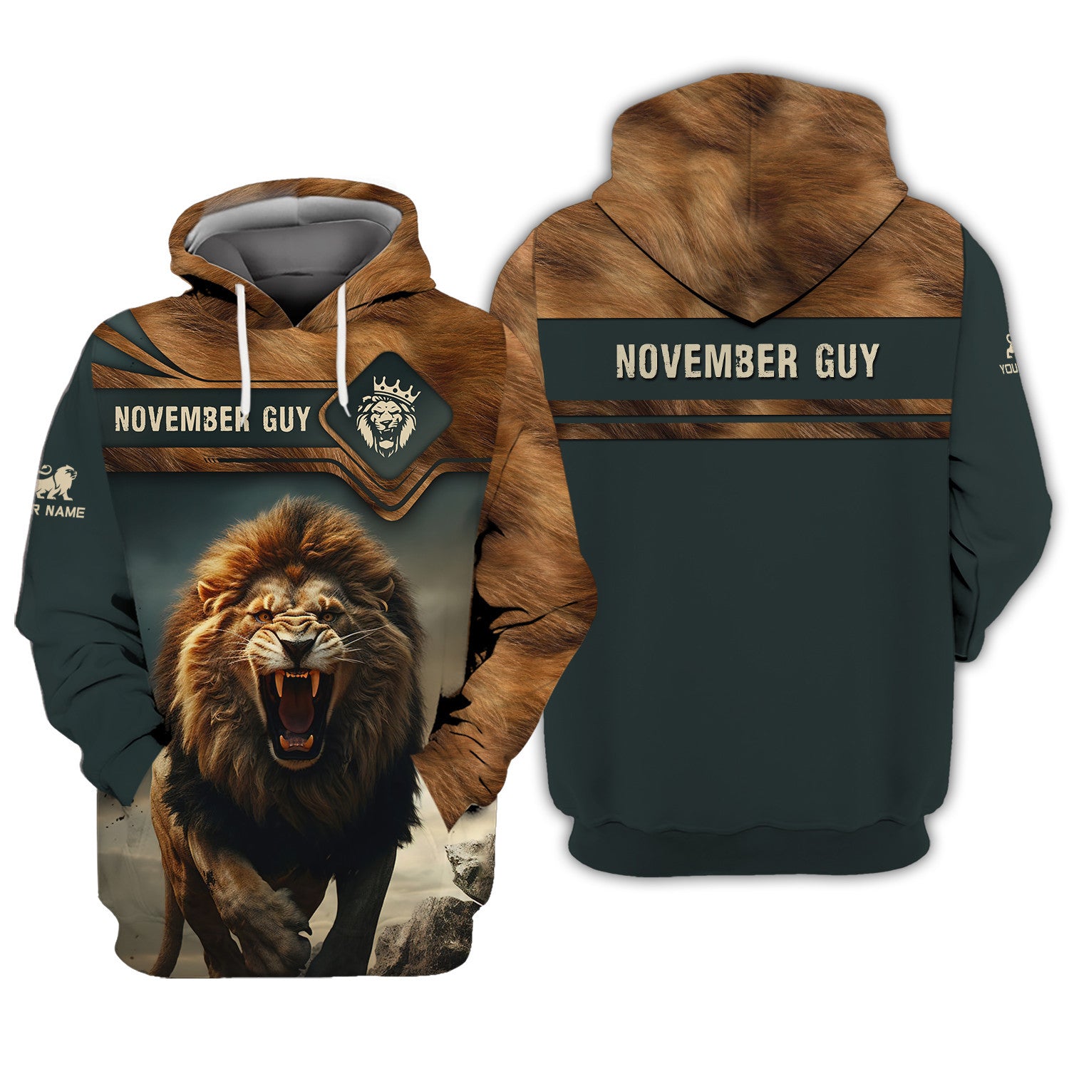 November Guy Personalized Name Roaring Lion in Mountains Shirts