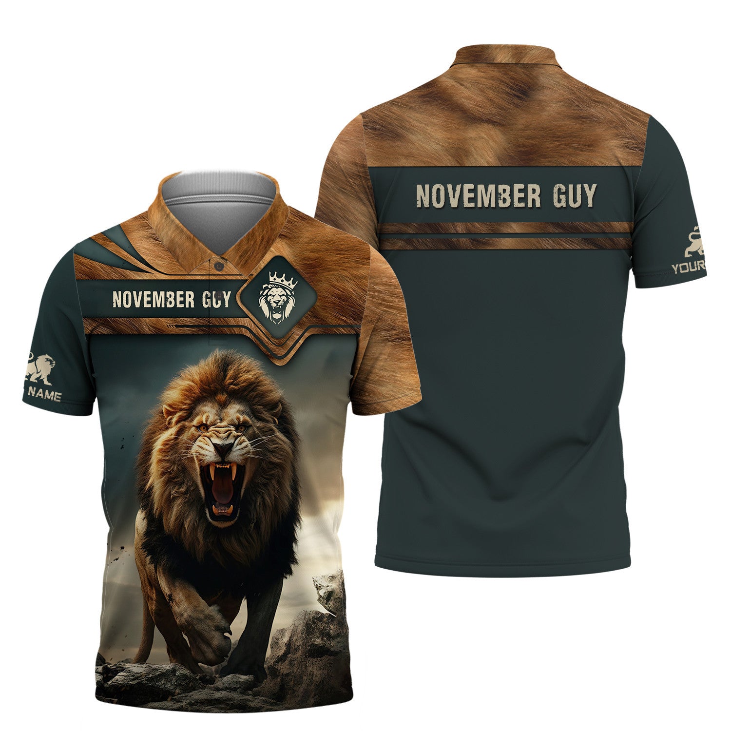 November Guy Personalized Name Roaring Lion in Mountains Shirts