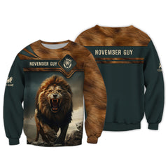 November Guy Personalized Name Roaring Lion in Mountains Shirts