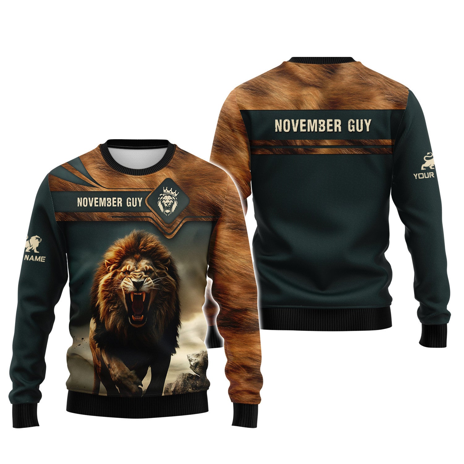 November Guy Personalized Name Roaring Lion in Mountains Shirts