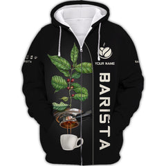 Barista Custom Name 3D Zipper Hoodie Personalized Gift For Baristas