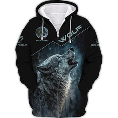 Wolf Zipper Hoodie for Men Women 3D Custom Name Print Wolves Animal Unisex Tee