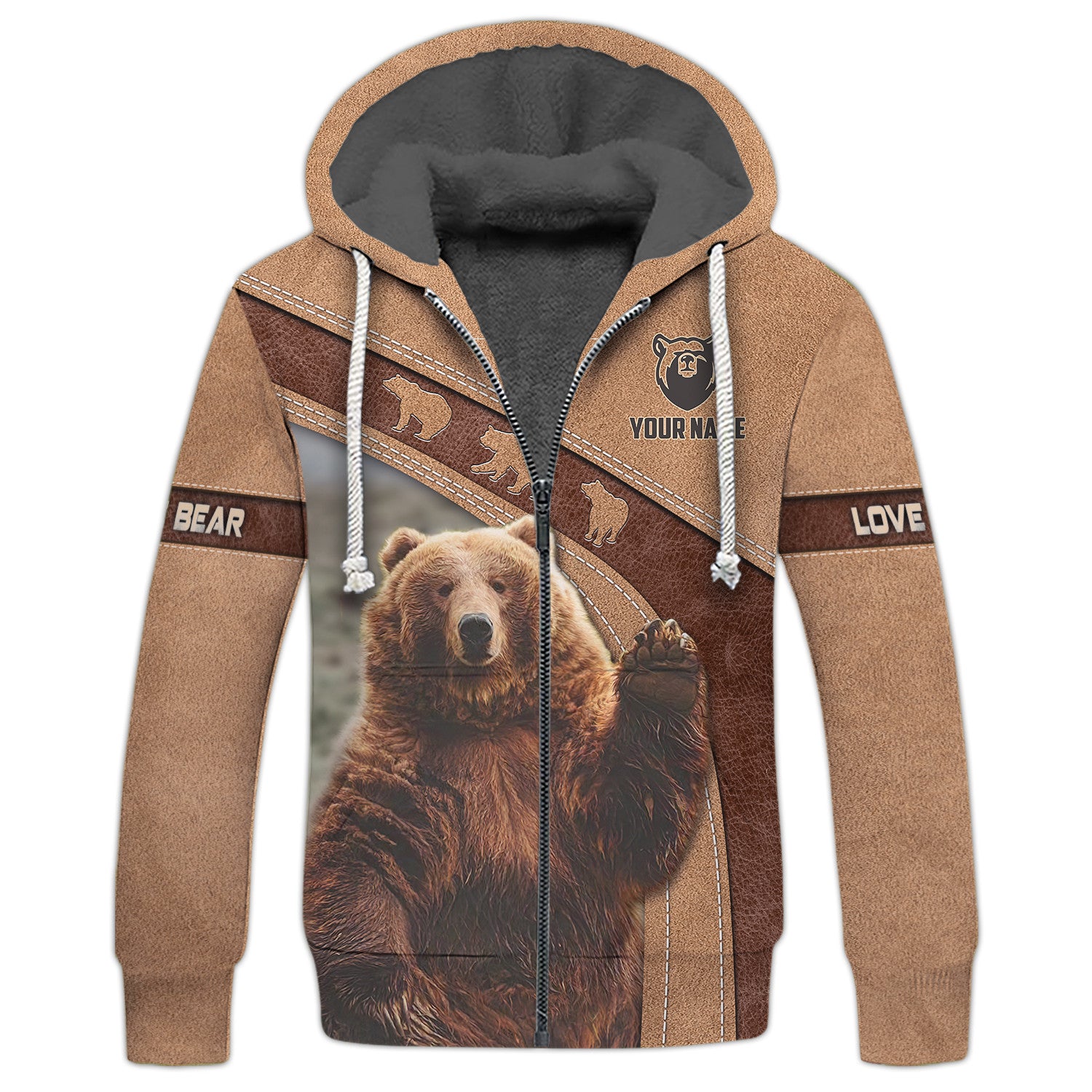 Love Bear Custom Name 3D Zipper Hoodie Personailized Gift For Bear Lovers