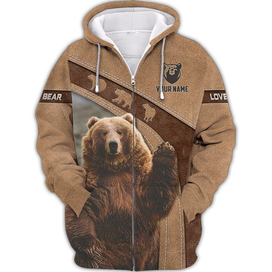 Love Bear Custom Name 3D Zipper Hoodie Personailized Gift For Bear Lovers