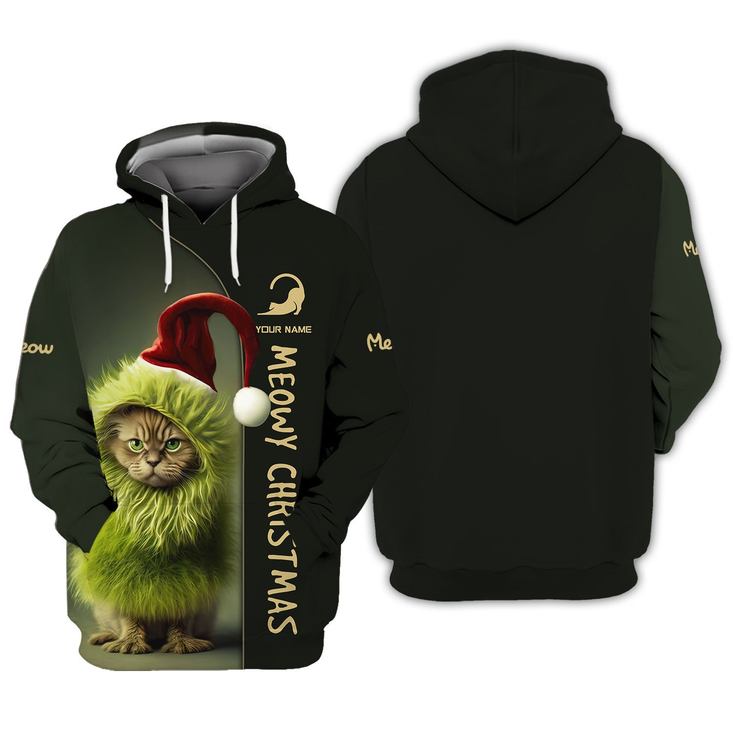 Grinchy Cat Personalized Name 3D Zipper Hoodie Christmas Gift For Woman And Men