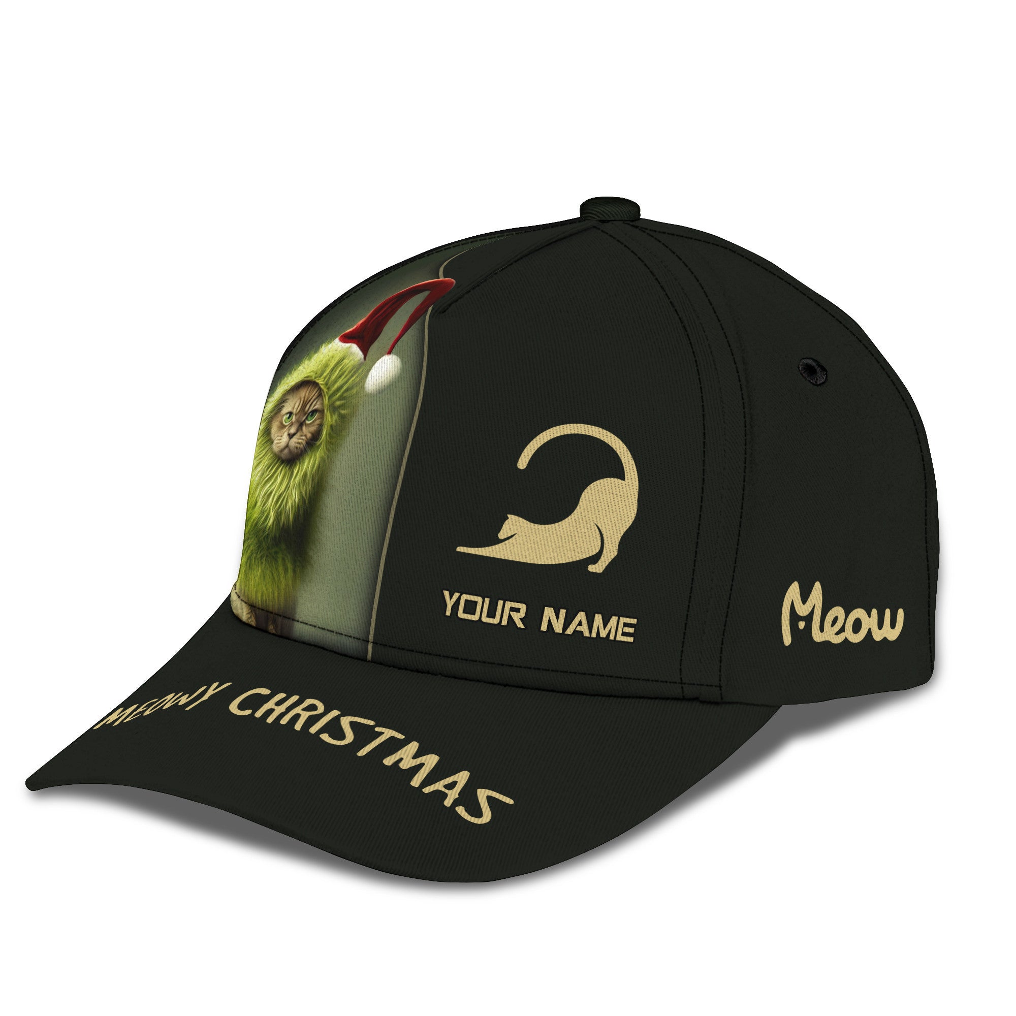 Grinchy Cat Personalized Name 3D Classic Cap Christmas Gift For Woman And Men