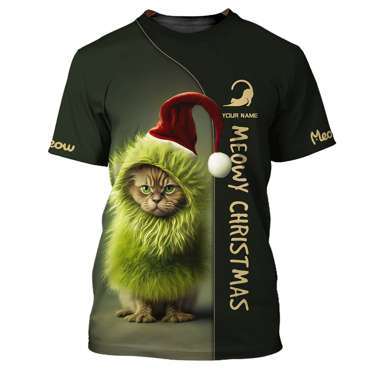 Grinchy Cat Personalized Name 3D Shirts Christmas Gift For Woman And Men