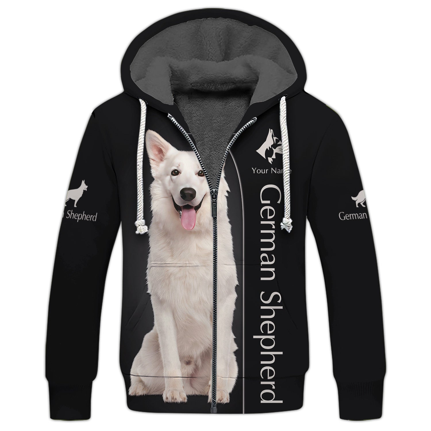 White Shepherd Custom Name 3D Zipper Hoodie Gift For German Shepherd Lovers