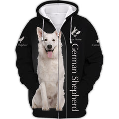 White Shepherd Custom Name 3D Zipper Hoodie Gift For German Shepherd Lovers