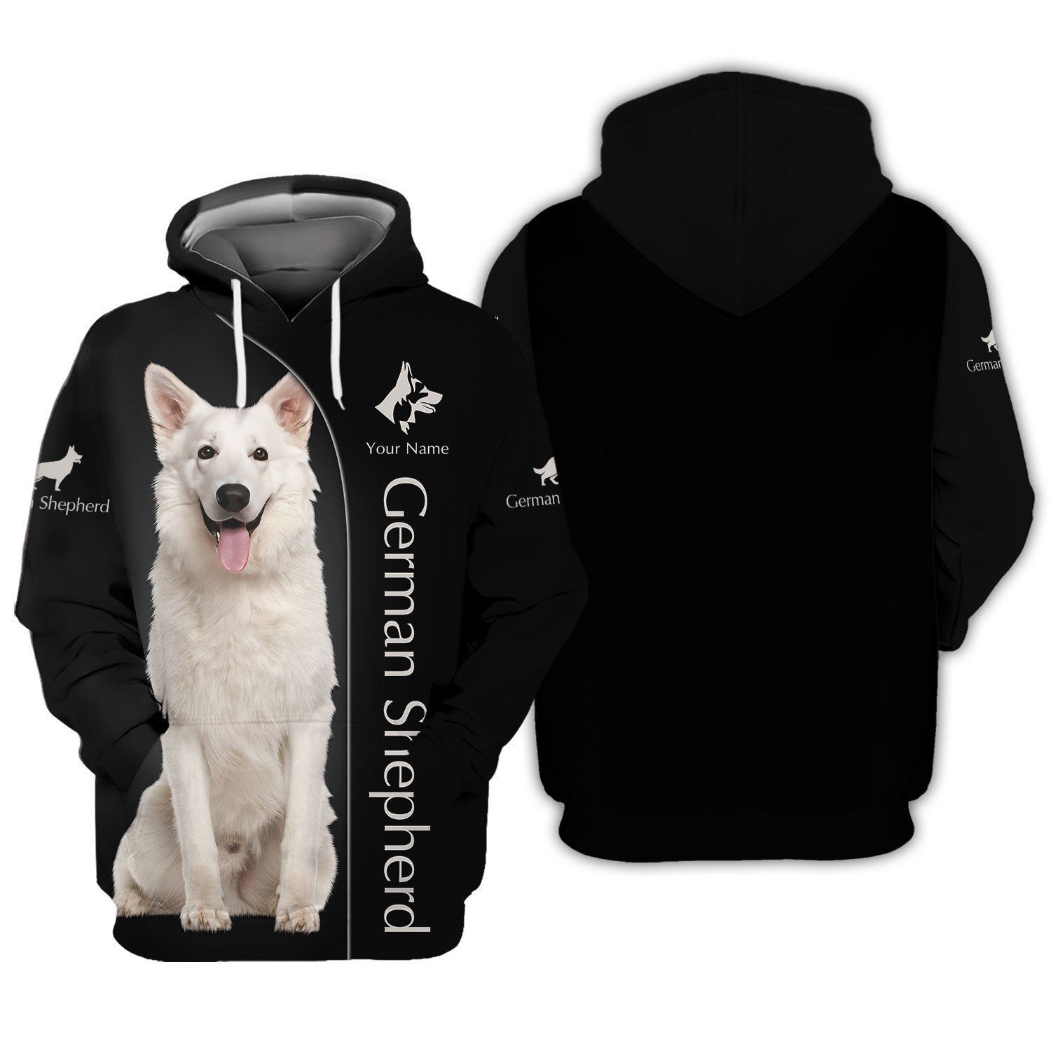 White Shepherd Custom Name 3D Zipper Hoodie Gift For German Shepherd Lovers