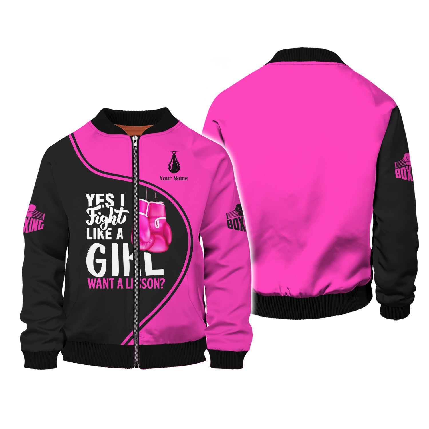 Boxing Customize  Name 3D Zipper Hoodie Pink Gloves Gift For Boxing Lovers