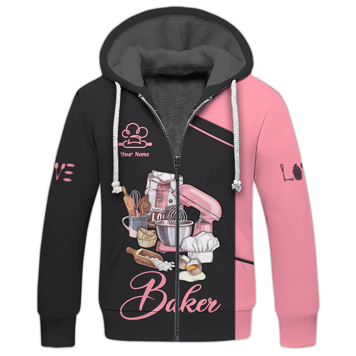 Baking Lover Zipper Hoodie Baker Personalized Name 3D Zipper Hoodie Gift For Men And Women