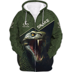 Poison Snake Personalized Name 3D Zipper Hoodie Gift For Snakes Lovers