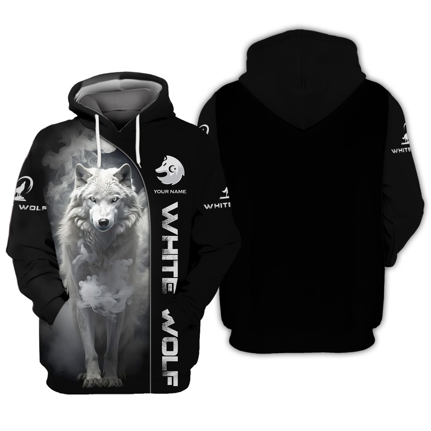 Custom Name 3D White Wolf Zipper Hoodie Personalized Gift For Wolf Lovers