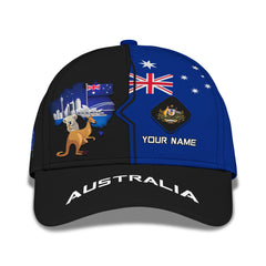 Custom Name 3D Australia Classic Cap Kangaroo With Map Of Australia Classic Cap