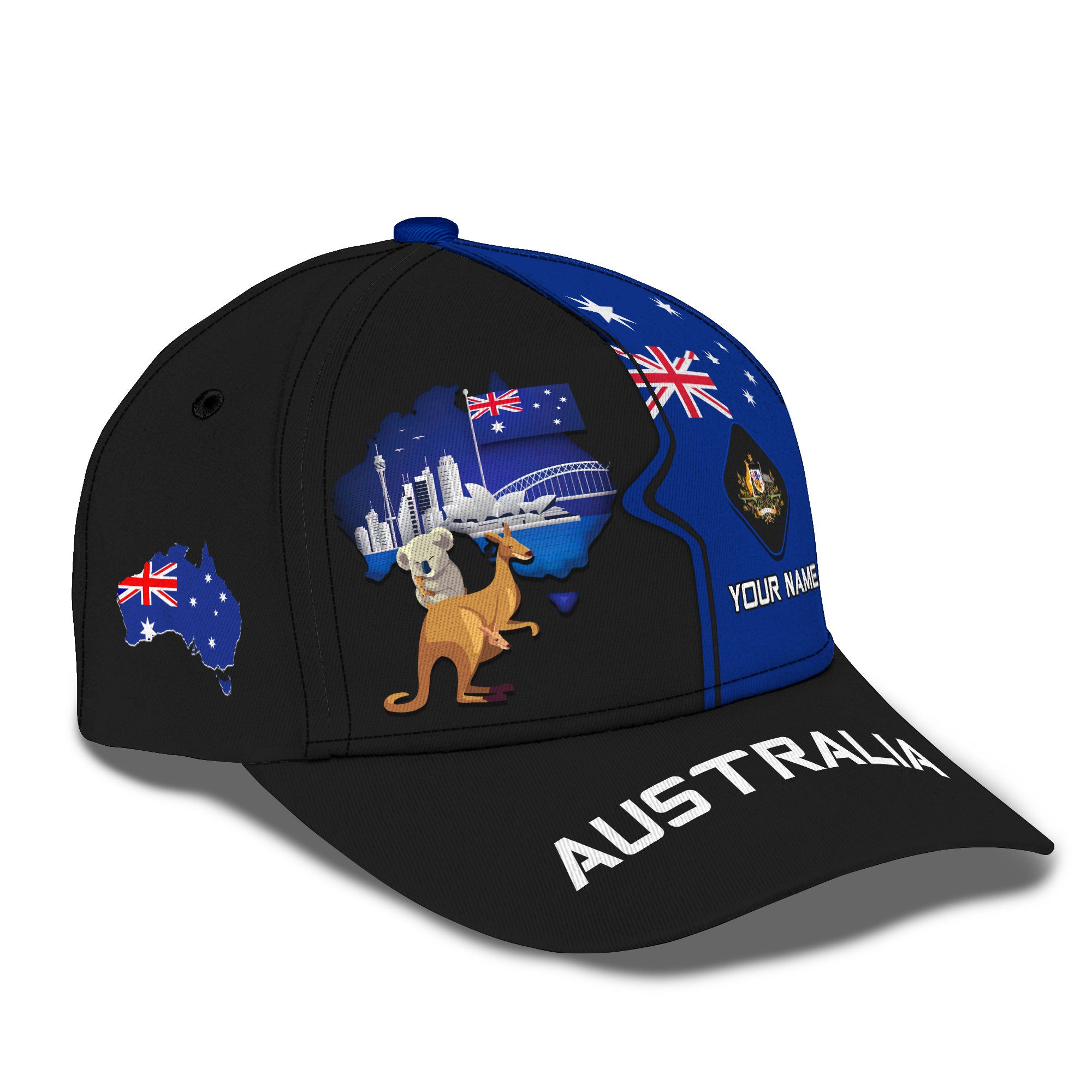 Custom Name 3D Australia Classic Cap Kangaroo With Map Of Australia Classic Cap