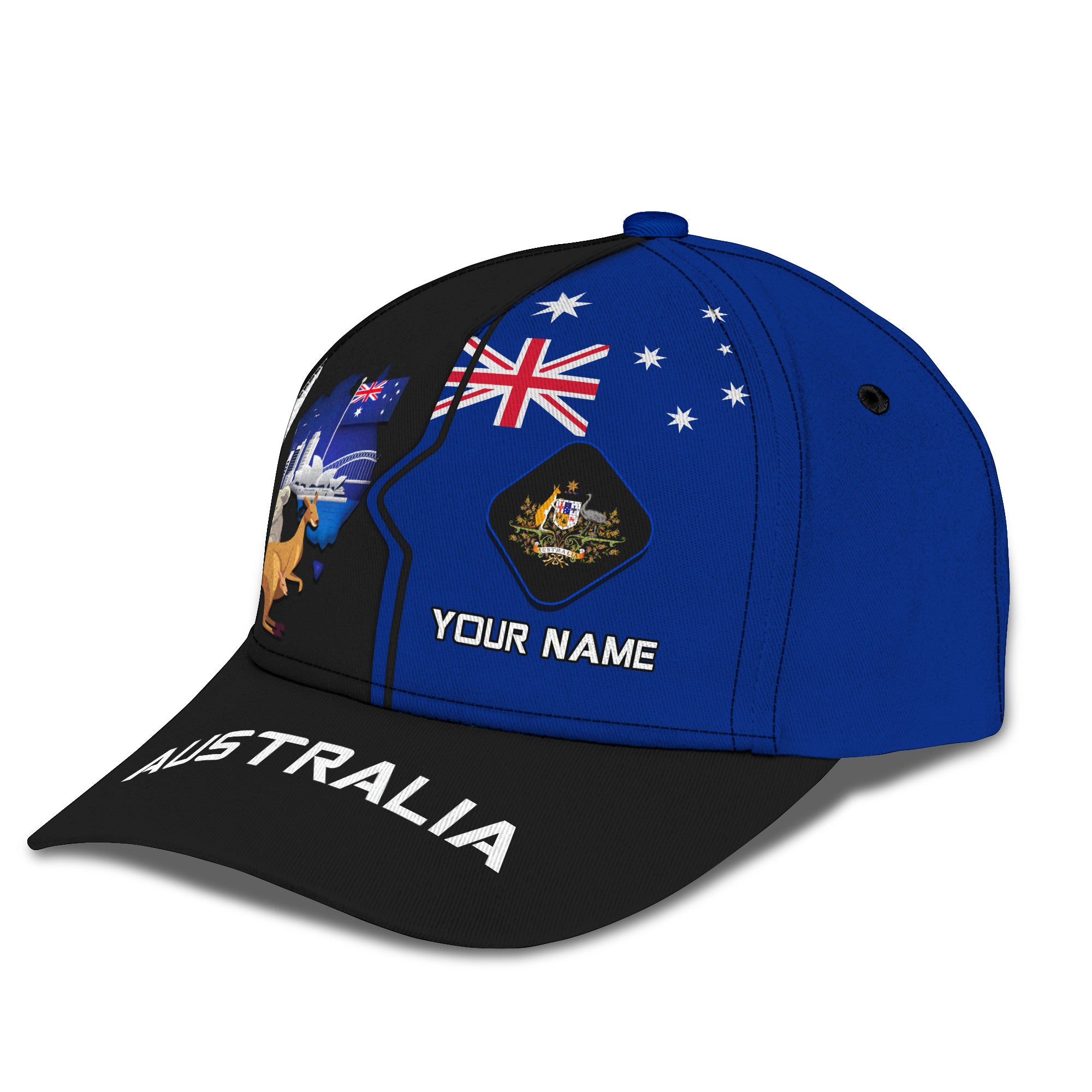 Custom Name 3D Australia Classic Cap Kangaroo With Map Of Australia Classic Cap