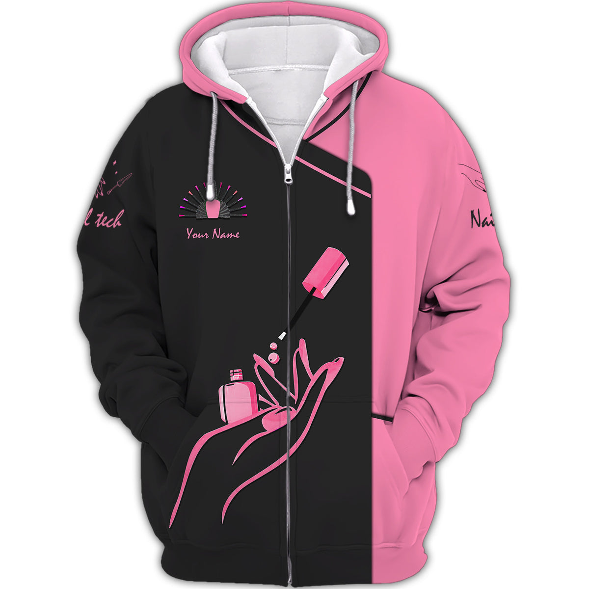 Nail Tech Custom Name 3D Zipper Hoodie Personalized Gift For Nail Hustlers