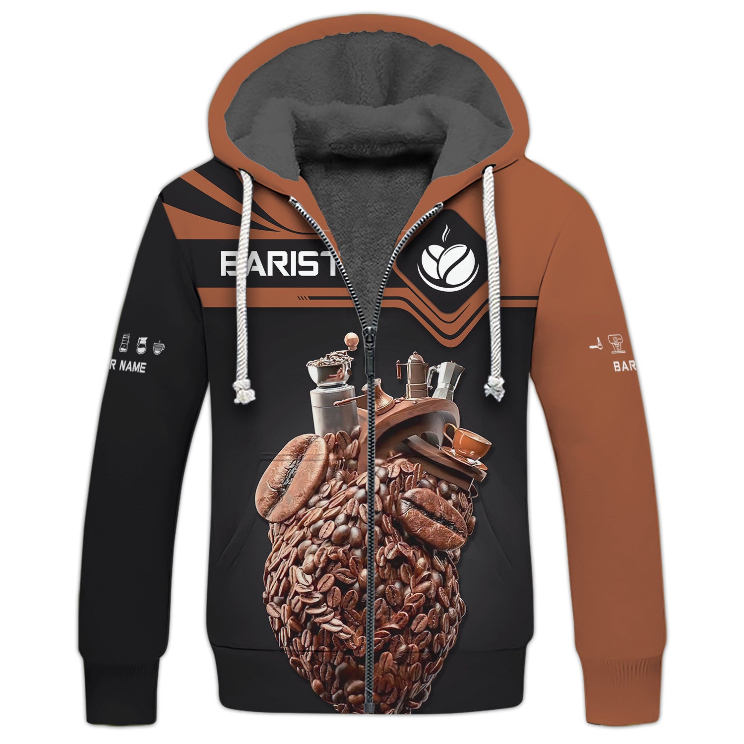 Barista Custom Name 3D Zipper Hoodie Coffee Beans Personalized Gift For Barista