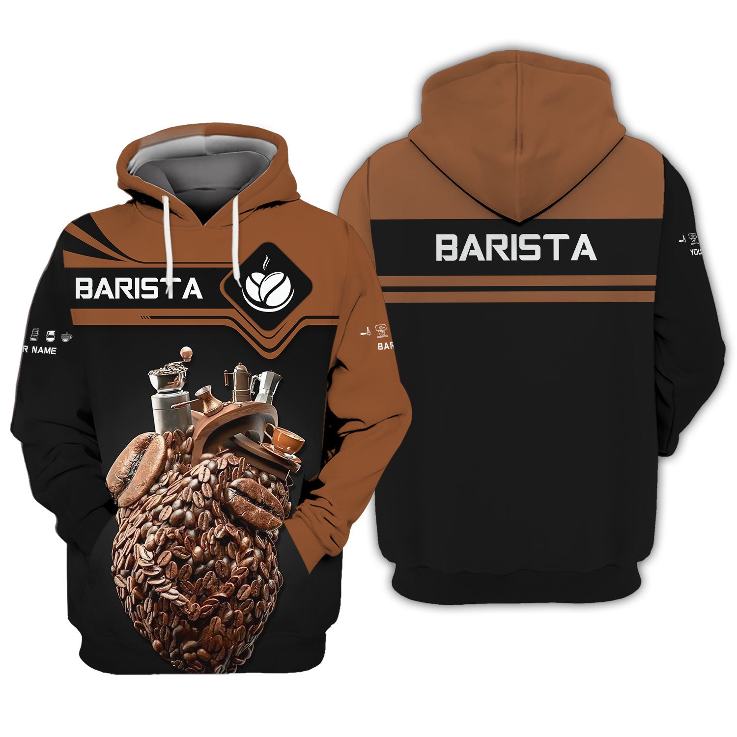 Barista Custom Name 3D Zipper Hoodie Coffee Beans Personalized Gift For Barista